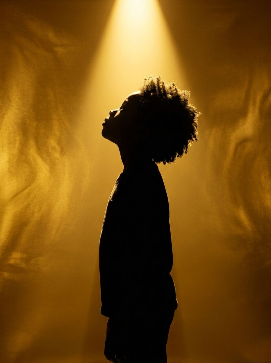 Young performer under golden spotlight
